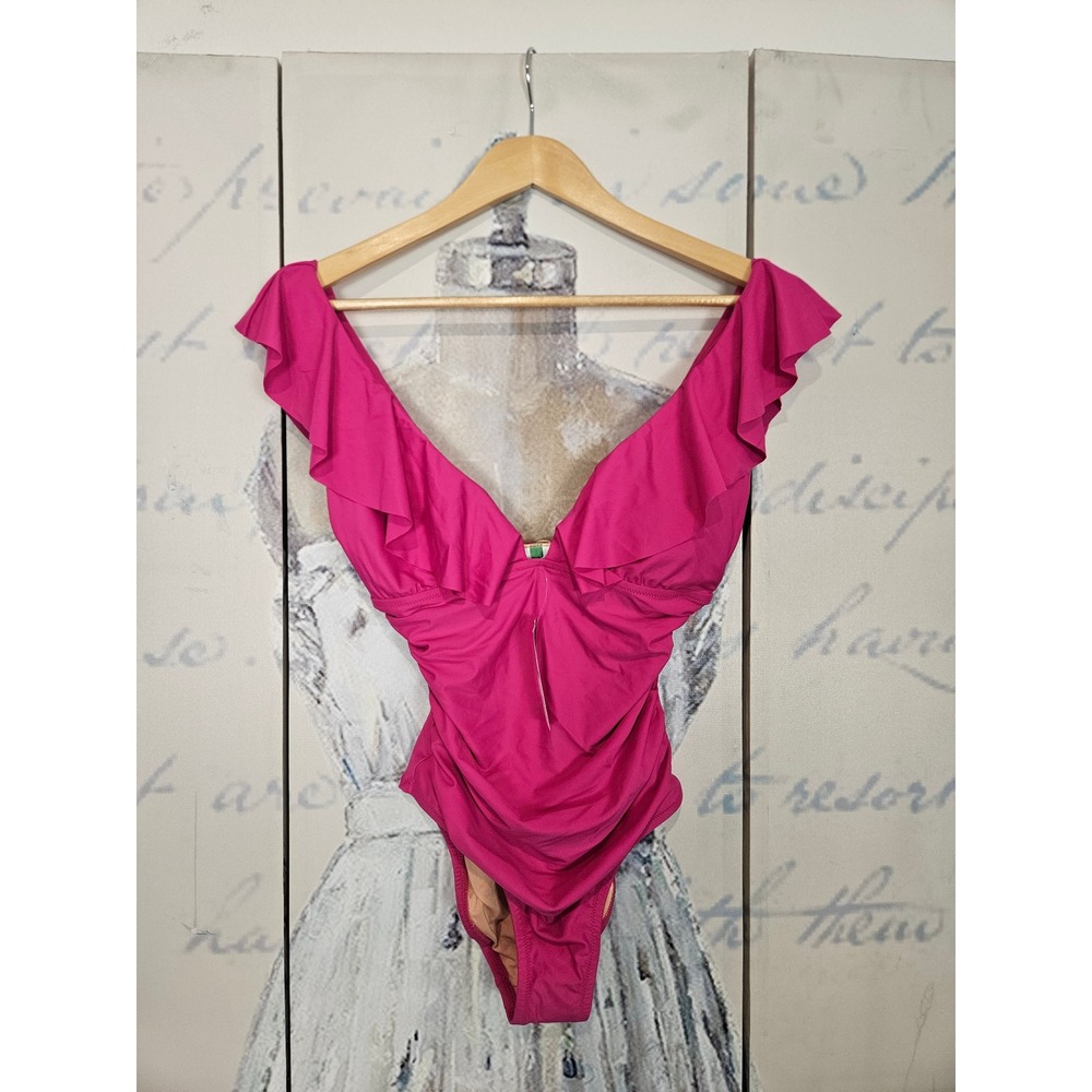 NWT J.Crew Ruffle V-Neck Ruched One-Piece Swimsuit 6 Pink